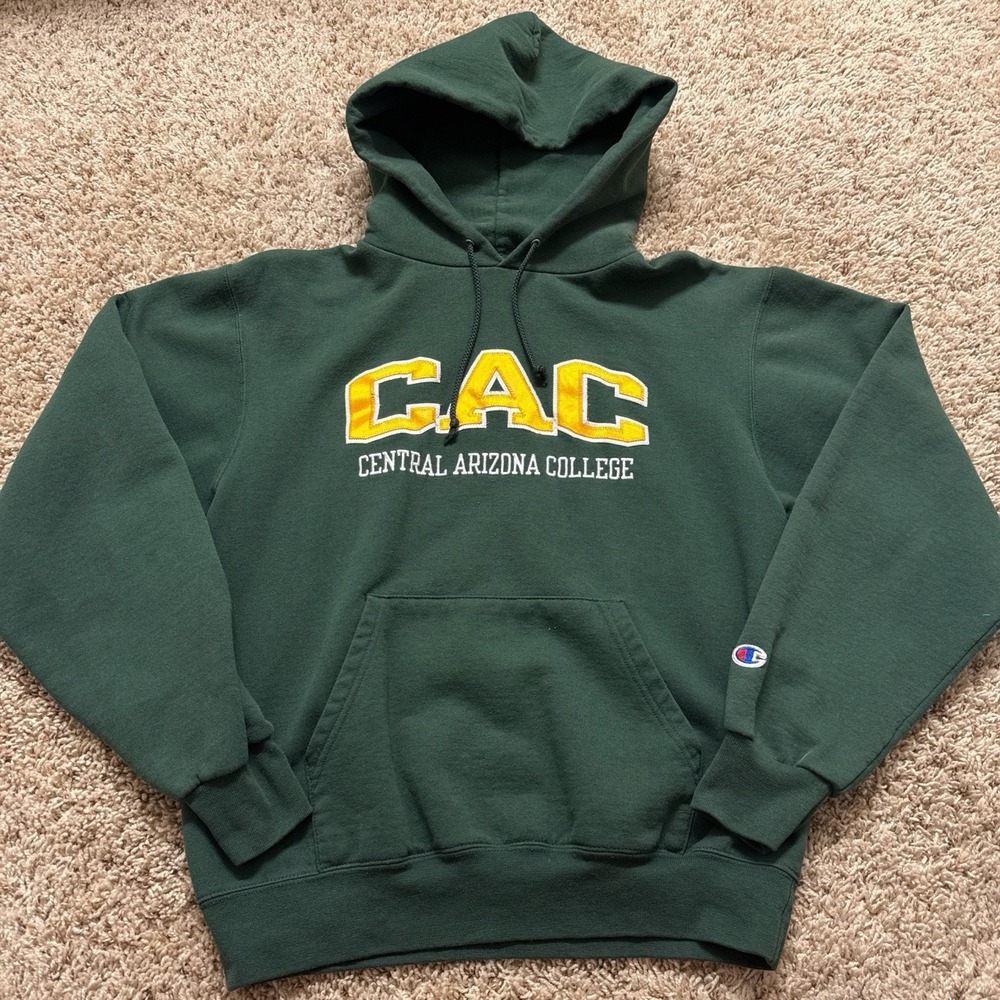 Y2K Vintage Champion Central Arizona College Hoodie Size Small Sportswear Green